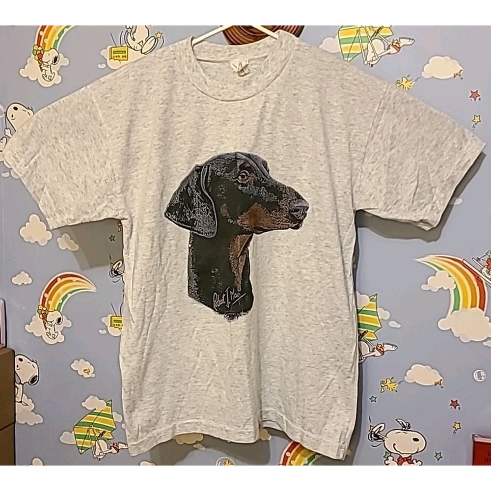 Vintage 1996 Robert J May Doberman Dog Portrait Shirt Size Medium Made In Canada